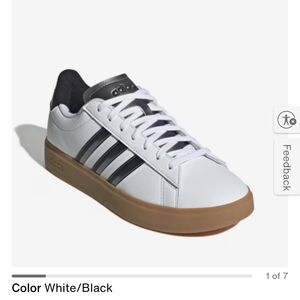 Adidas Womens White and Black Sneakers with Gum Sole